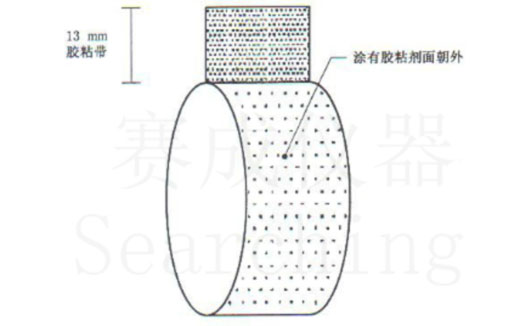 濟南賽成VOC-01環形初粘儀測試時，將膠帶式樣彎轉成如圖這樣的環形試樣，有膠面朝外